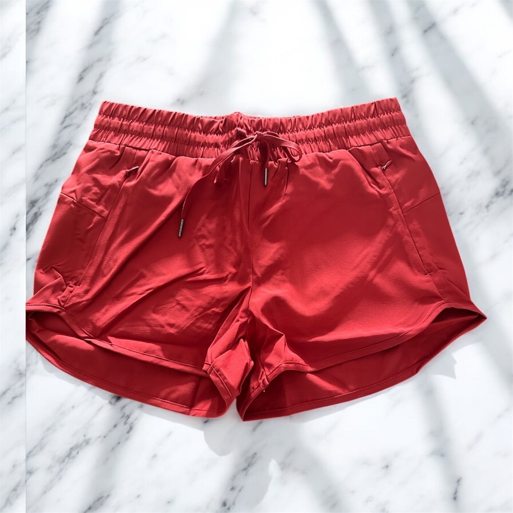Women's Athletic M Running Shorts High Waisted, Quick-Dry, Adjustable Red